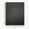 Day Designer 2026 daily planner: classic black pebble texture hard cover, gold wire binding