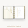 Day Designer 2026 daily planner: classic black pebble texture cover with pocket and gold stickers