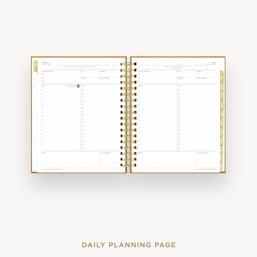 Day Designer 2026 daily planner: caramel latte pebble texture cover with daily planning page