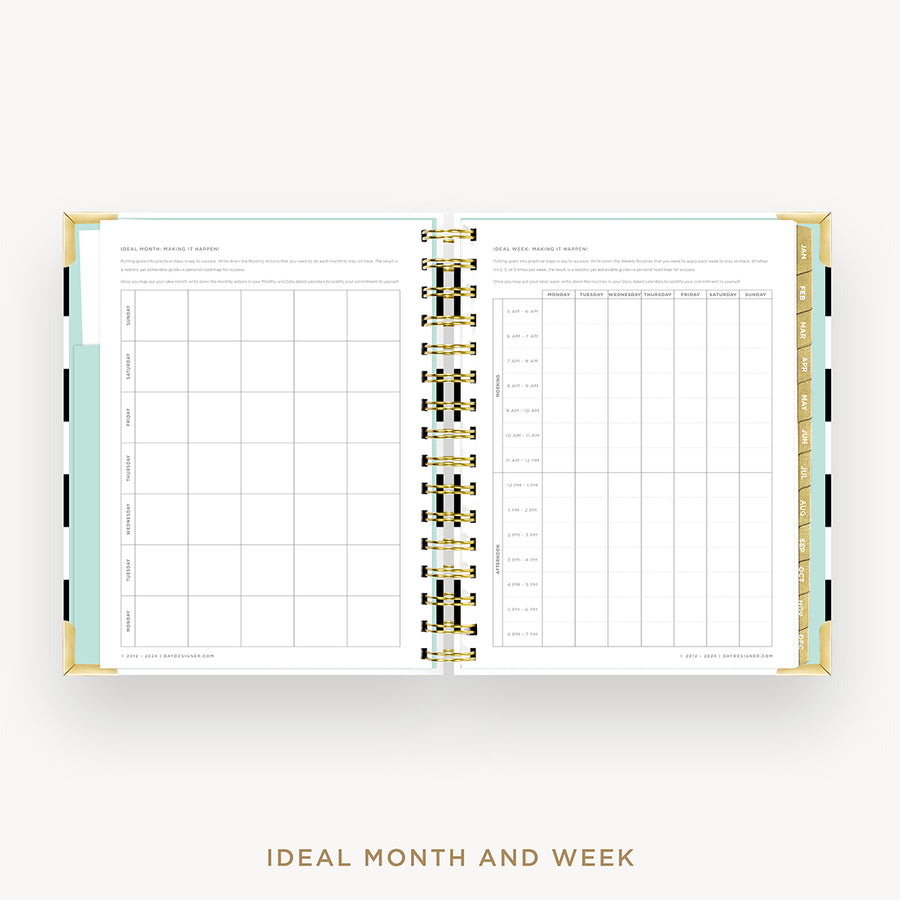 Day Designer 2026 mini daily planner: black stripe cover with ideal week worksheet