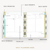 Day Designer 2026 mini daily planner: black stripe opened with captions of contents