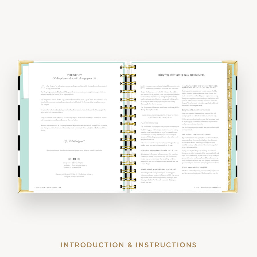 Day Designer 2026 mini daily planner: black stripe cover with introduction