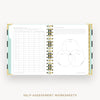 Day Designer 2026 mini daily planner: black stripe cover with self assessment worksheet