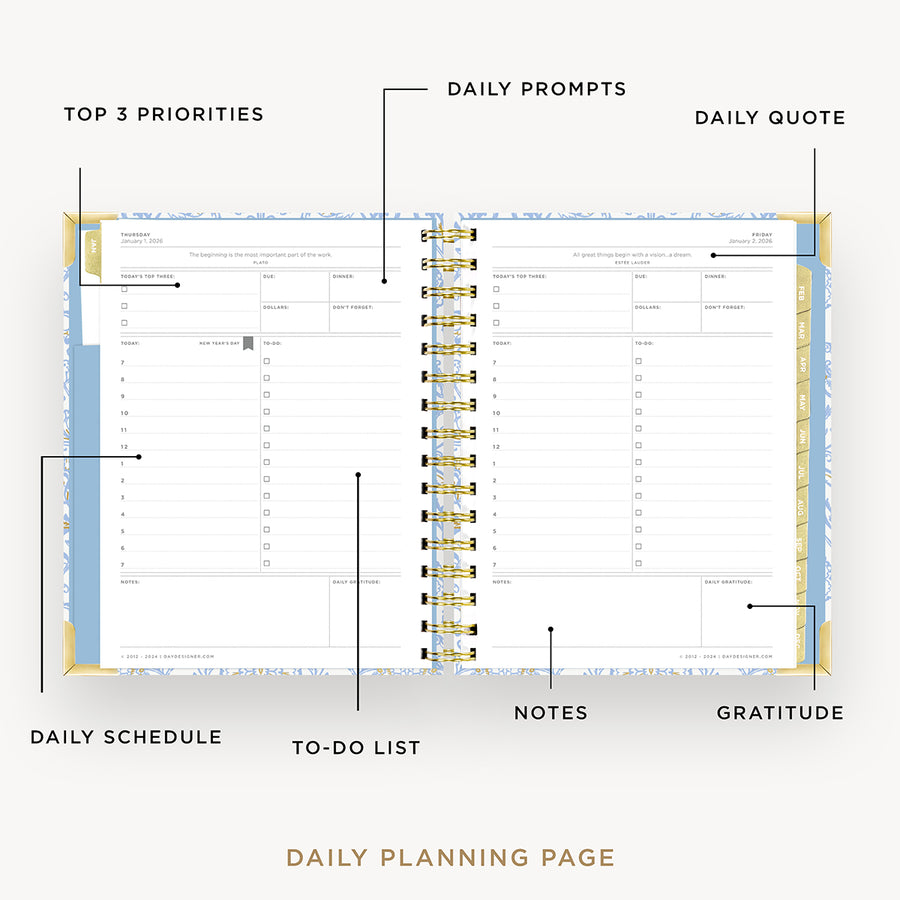 Day Designer 2026 mini daily planner: alicia opened with captions of contents