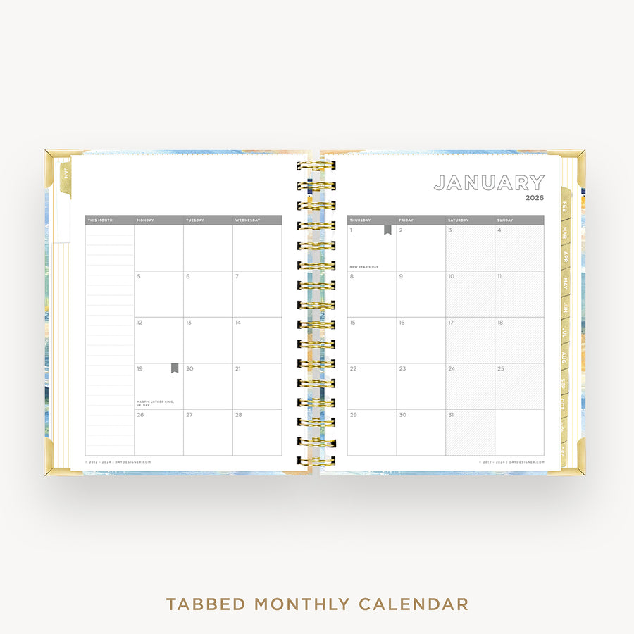 Day Designer 2026 mini daily planner: sea and sky cover with monthly calendar