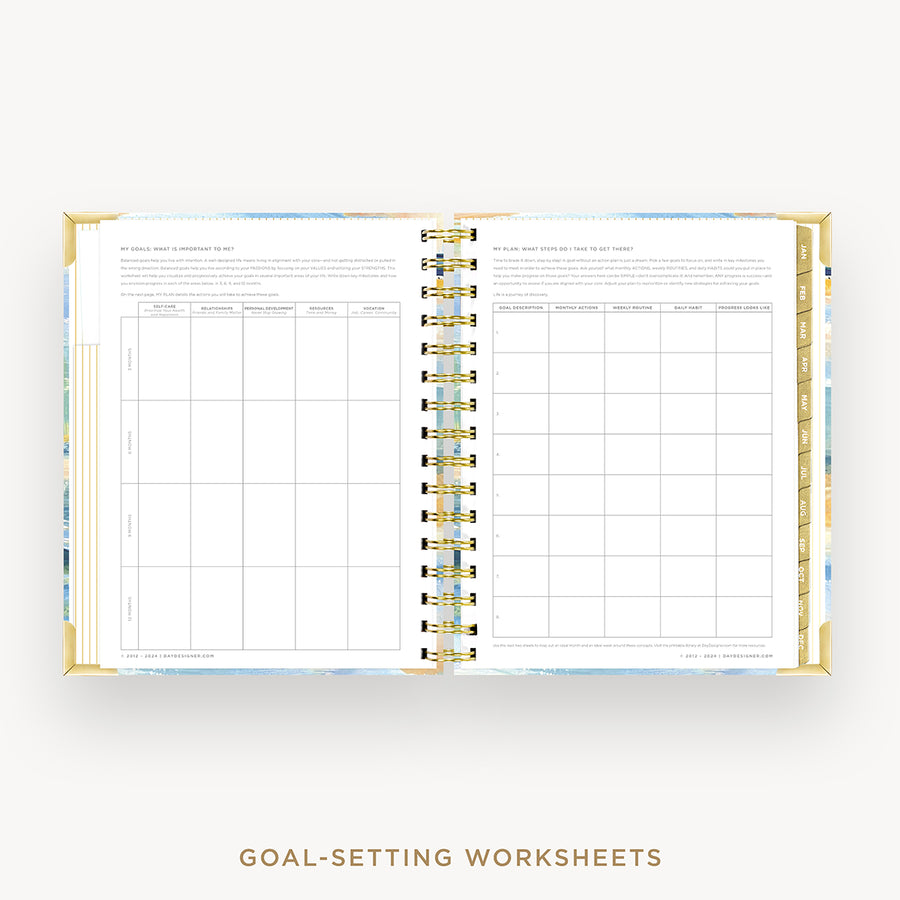 Day Designer 2026 mini daily planner: sea and sky cover with goals worksheet