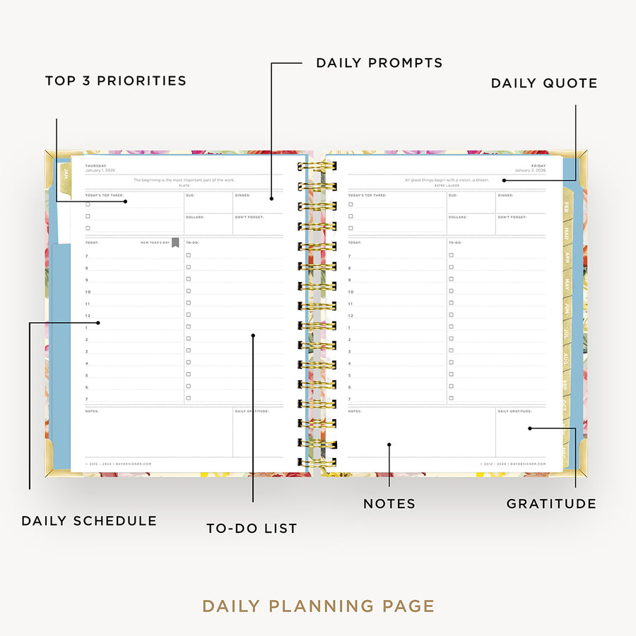 Day Designer 2026 mini daily planner: oh so lovely opened with captions of contents