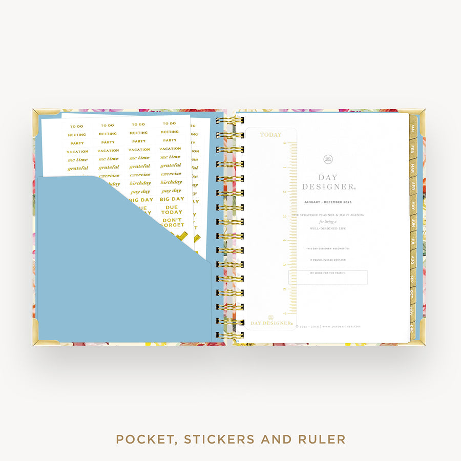 Day Designer 2026 mini daily planner: oh so lovely cover with pocket and gold stickers