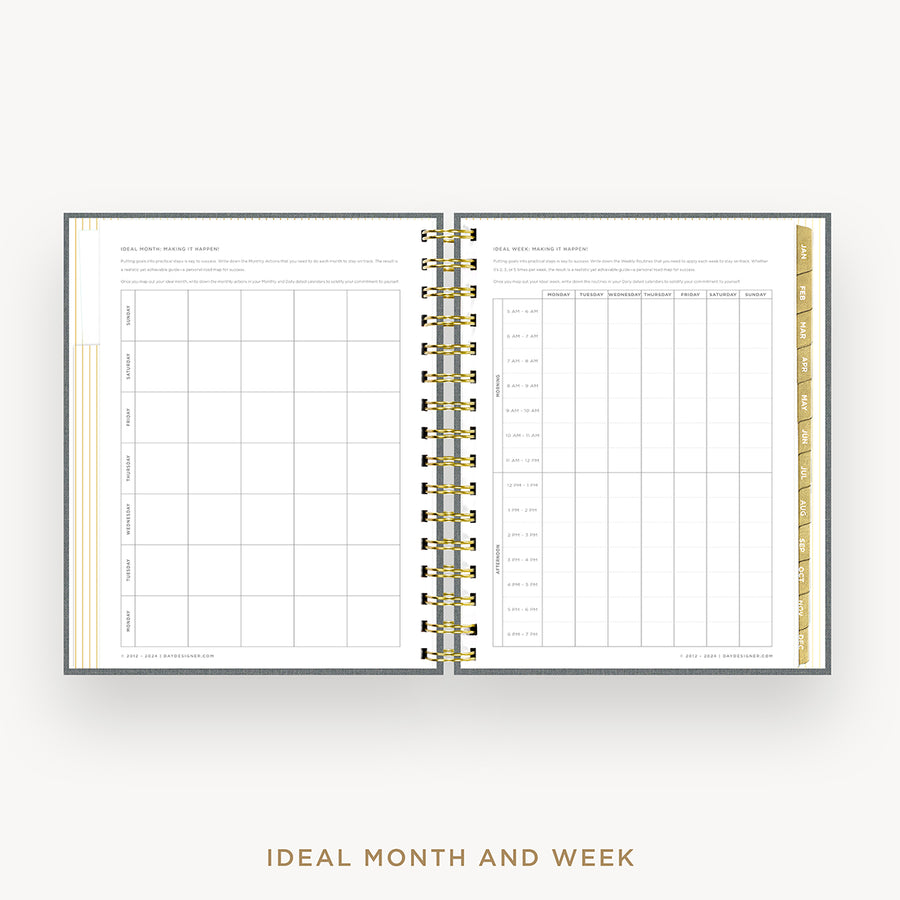 Day Designer 2026 mini daily planner: charcoal bookcloth cover with ideal week worksheet