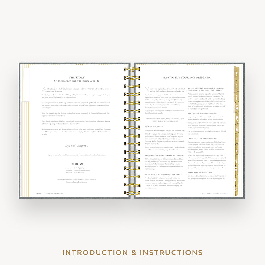 Day Designer 2026 mini daily planner: charcoal bookcloth cover with introduction