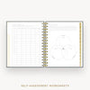 Day Designer 2026 mini daily planner: charcoal bookcloth cover with self assessment worksheet