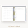 Day Designer 2026 mini daily planner: navy bookcloth cover with ideal week worksheet