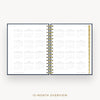 Day Designer 2026 mini daily planner: navy bookcloth cover with 12 month calendar