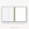 Day Designer 2026 mini daily planner: navy bookcloth cover with holidays page