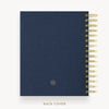 Day Designer 2026 mini daily planner: navy bookcloth cover with back cover with gold detail