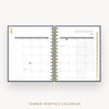 Day Designer 2026 mini daily planner: navy bookcloth cover with monthly calendar