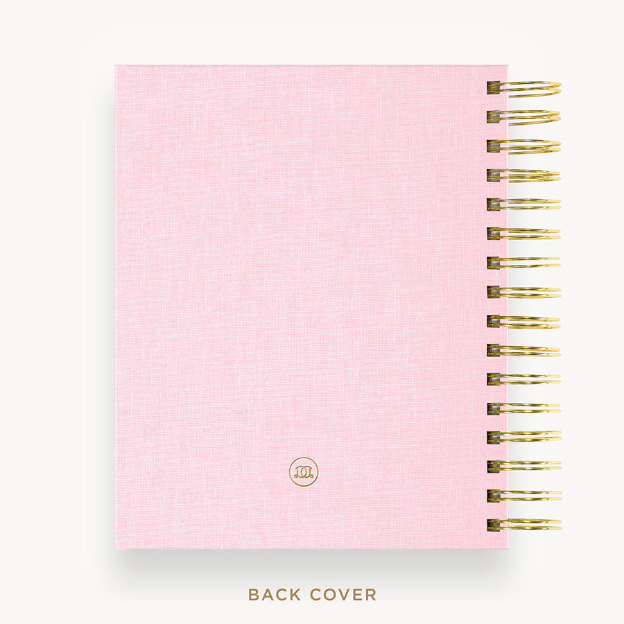 Day Designer 2026 mini daily planner: peony bookcloth cover with back cover with gold detail