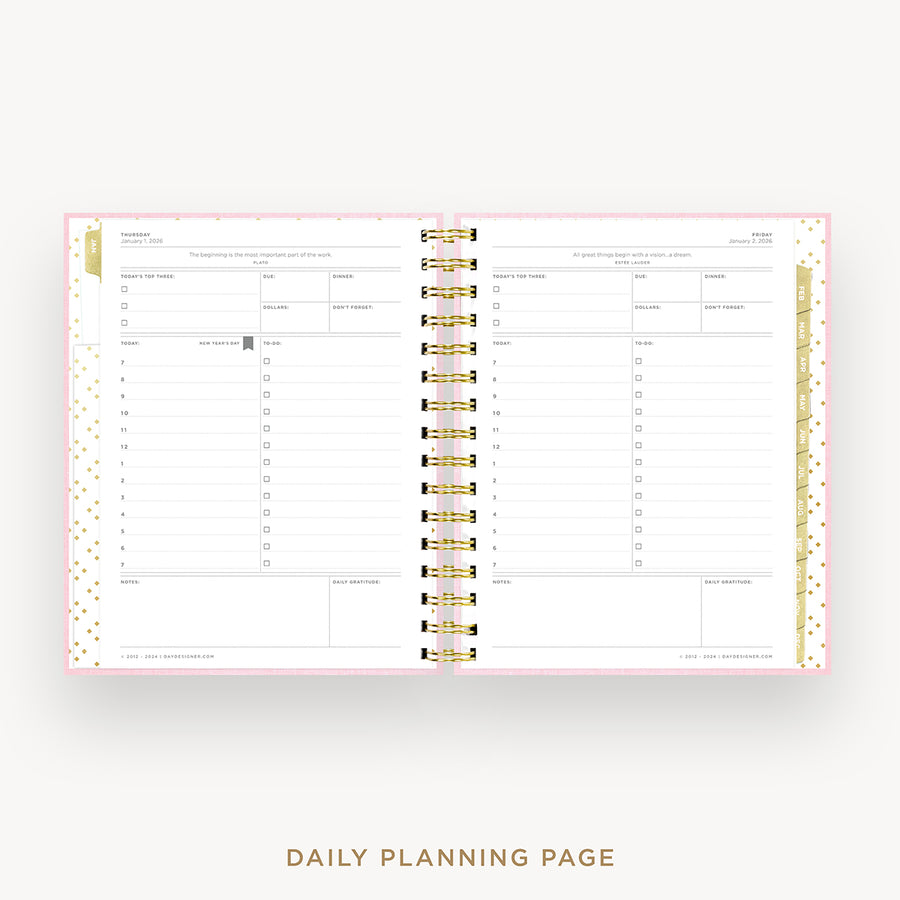 Day Designer 2026 mini daily planner: peony bookcloth cover with daily planning page