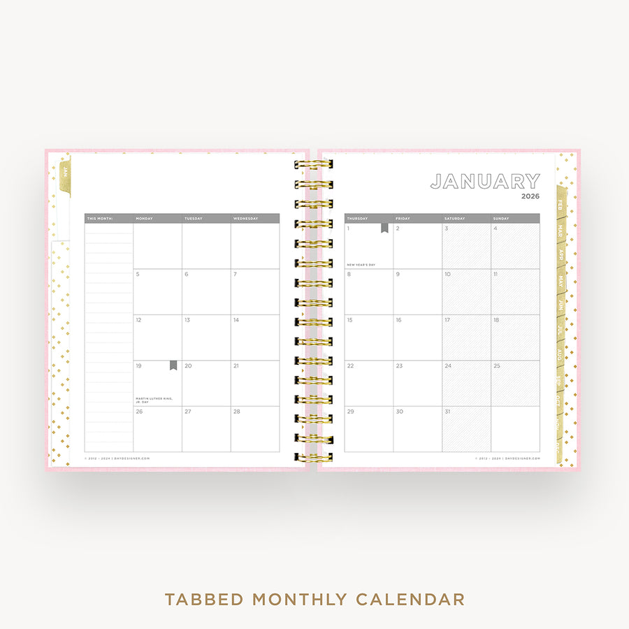 Day Designer 2026 mini daily planner: peony bookcloth cover with monthly calendar