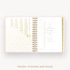 Day Designer 2026 mini daily planner: peony bookcloth cover with pocket and gold stickers