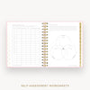 Day Designer 2026 mini daily planner: peony bookcloth cover with self assessment worksheet