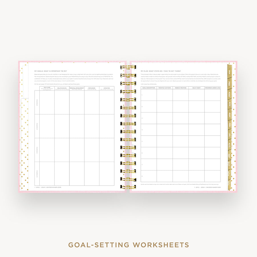 Day Designer 2026 mini daily planner: peony bookcloth cover with goals worksheet