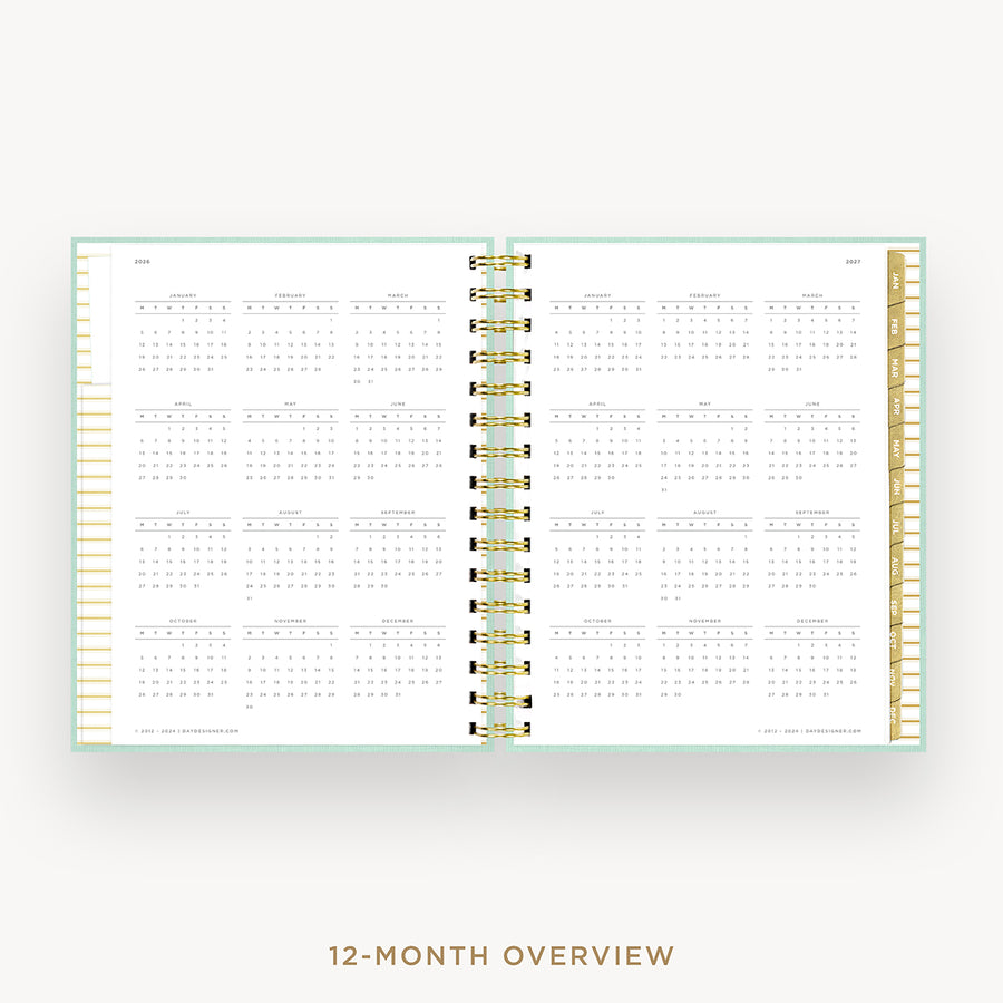 Day Designer 2026 mini daily planner: sage bookcloth cover with 12 month calendar