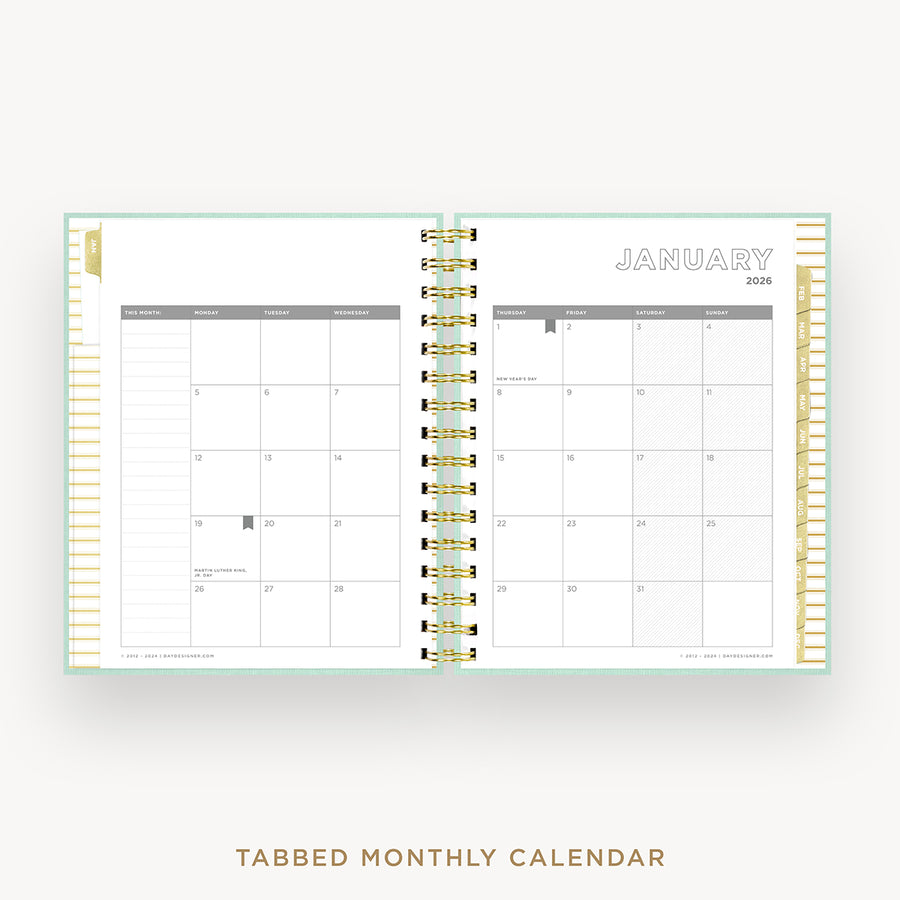 Day Designer 2026 mini daily planner: sage bookcloth cover with monthly calendar