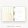 Day Designer 2026 mini daily planner: sage bookcloth cover with pocket and gold stickers