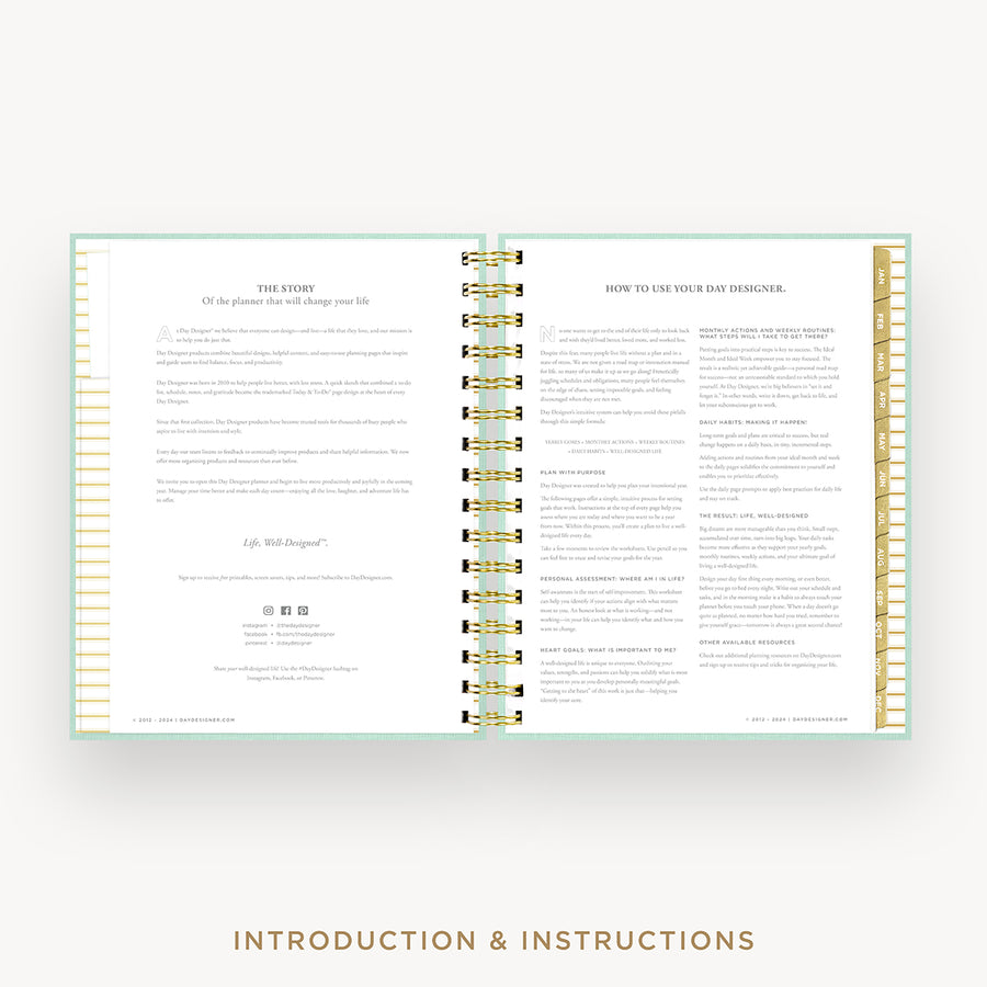 Day Designer 2026 mini daily planner: sage bookcloth cover with introduction