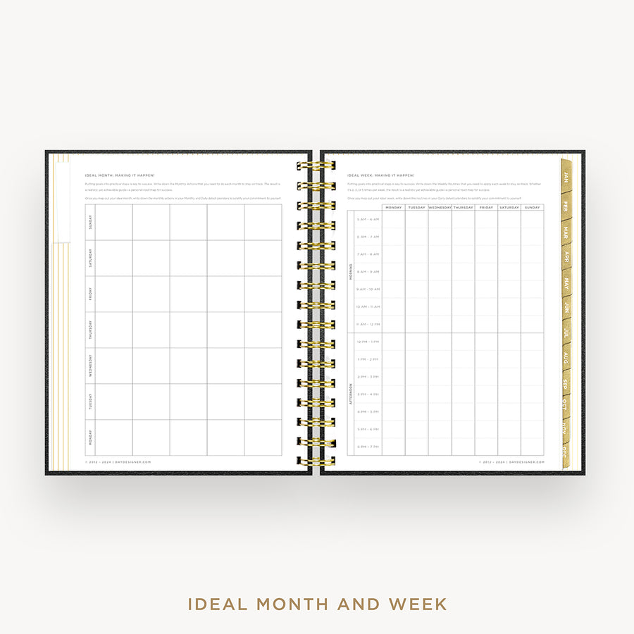 Day Designer 2026 mini daily planner: classic black pebble texture cover with ideal week worksheet