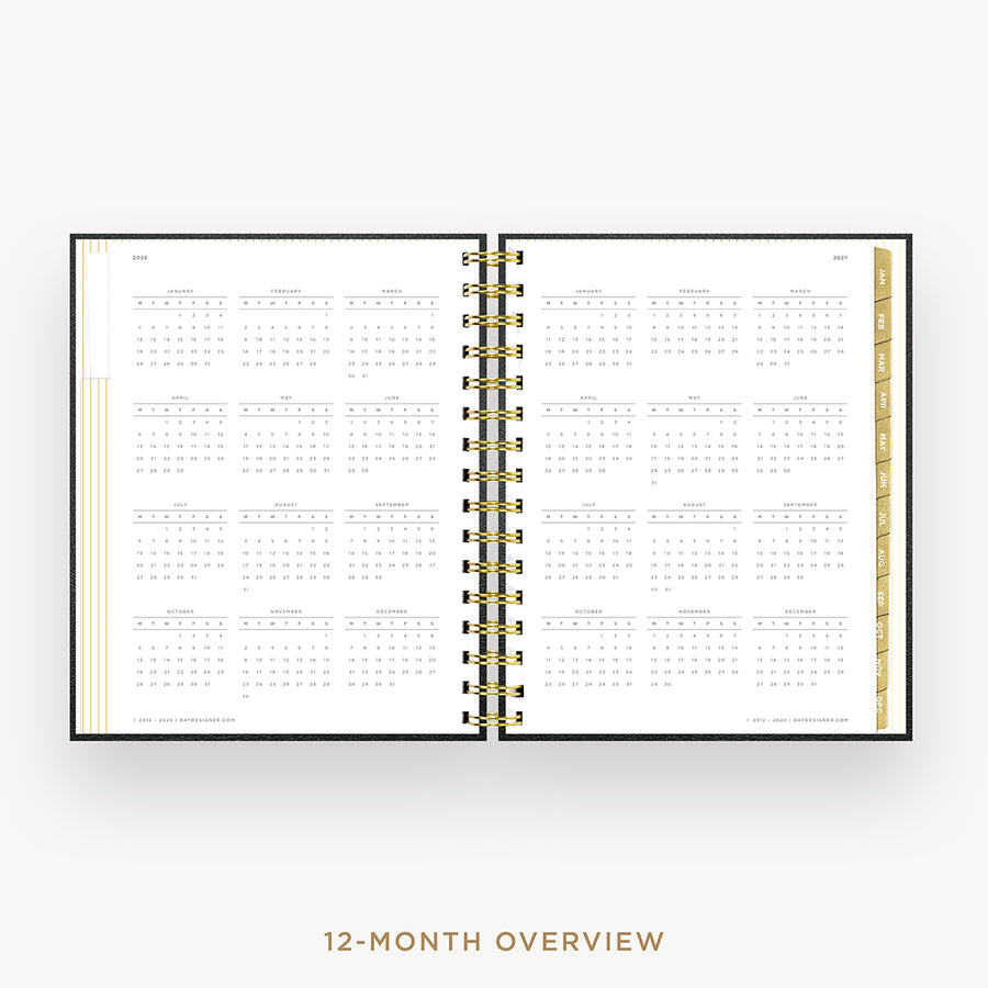 Day Designer 2026 mini daily planner: classic black pebble texture cover with 12 month calendar