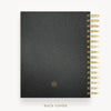 Day Designer 2026 mini daily planner: classic black pebble texture cover with back cover with gold detail
