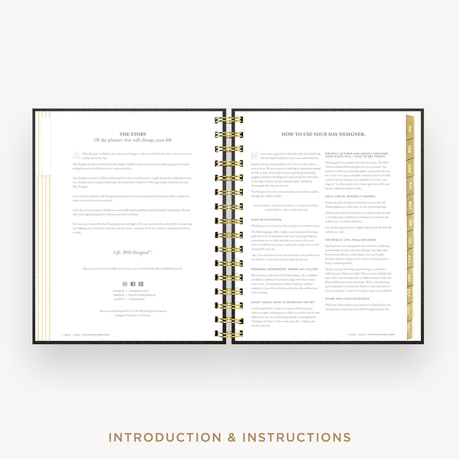 Day Designer 2026 mini daily planner: classic black pebble texture cover with introduction