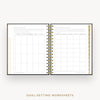 Day Designer 2026 mini daily planner: classic black pebble texture cover with goals worksheet
