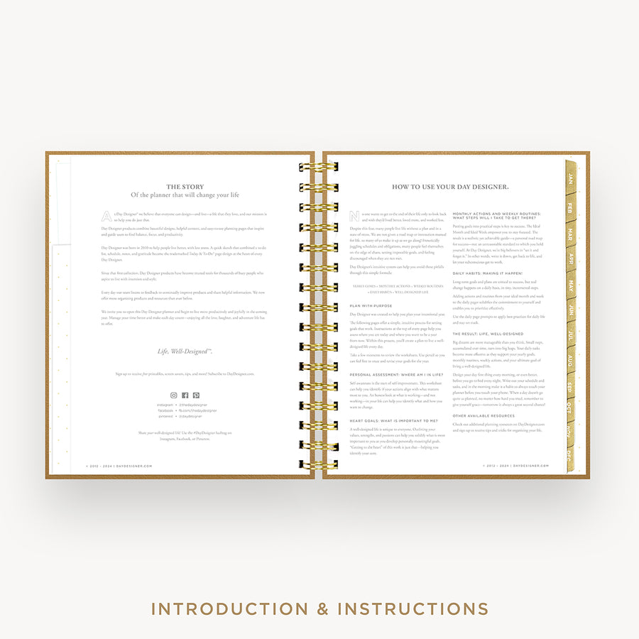 Day Designer 2026 mini daily planner: caramel latte pebble texture cover with introduction