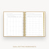Day Designer 2026 mini daily planner: caramel latte pebble texture cover with goals worksheet