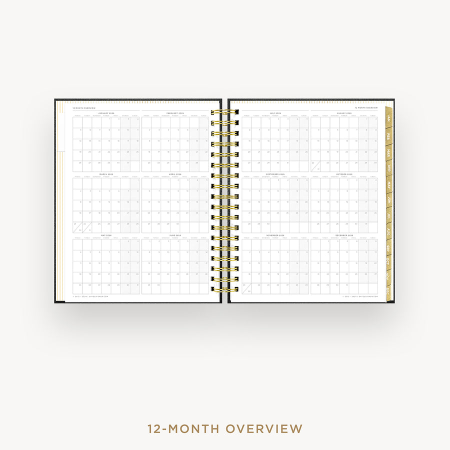 Day Designer 2026 weekly planner: classic black pebble texture cover with 12 month calendar
