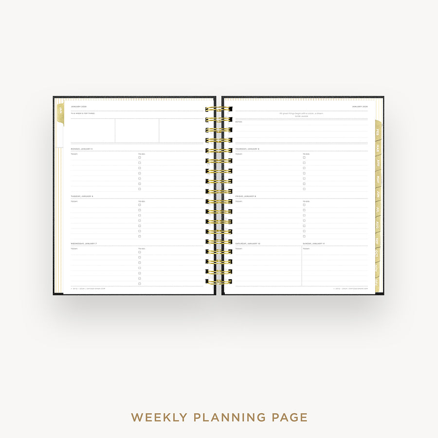 Day Designer 2026 weekly planner: classic black pebble texture cover  with weekly planning pages