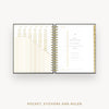 Day Designer 2026 weekly planner: classic black pebble texture cover with pocket and gold stickers