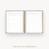 Day Designer 2026 weekly planner: classic black pebble texture cover with goals worksheet