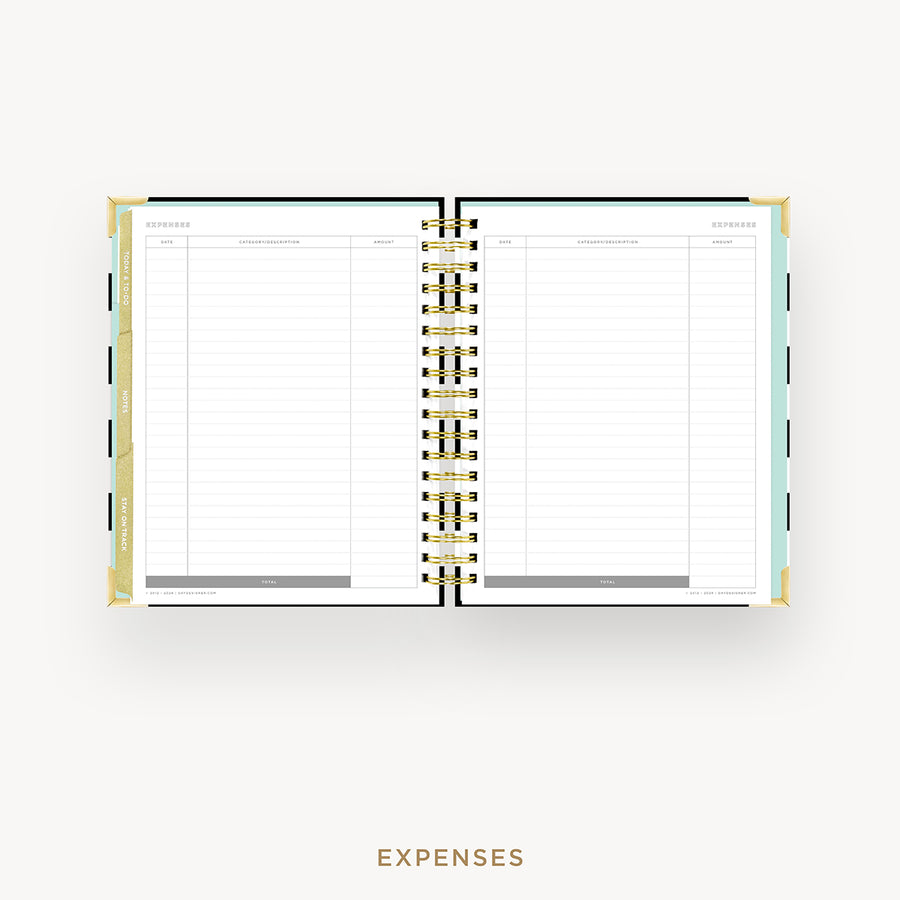 Day Designer 2026 weekly planner: black stripe cover with expense tracking pages