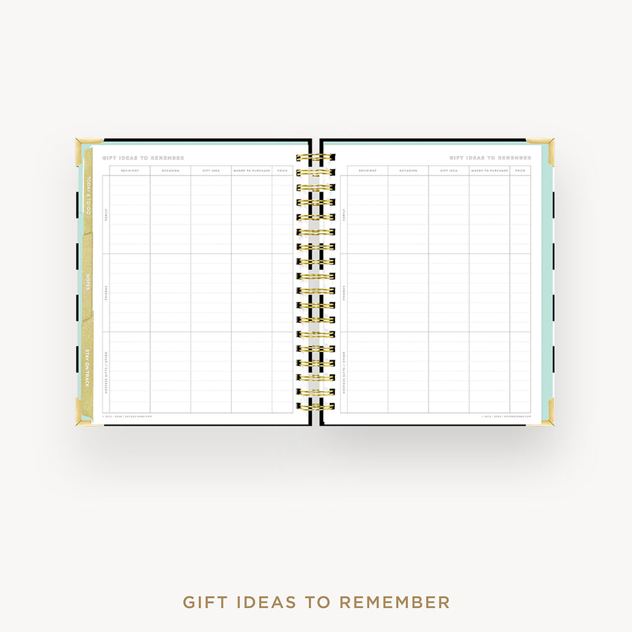 Day Designer 2026 weekly planner: black stripe cover with gift ideas pages