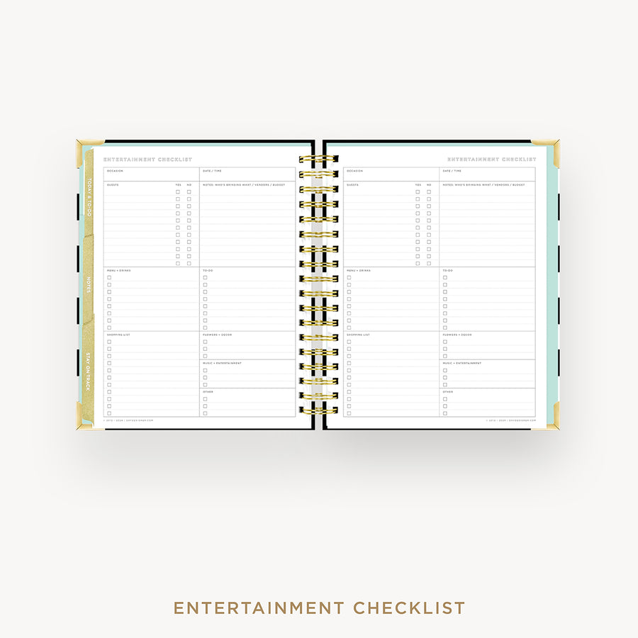 Day Designer 2026 weekly planner: black stripe cover with entertainment party planner
