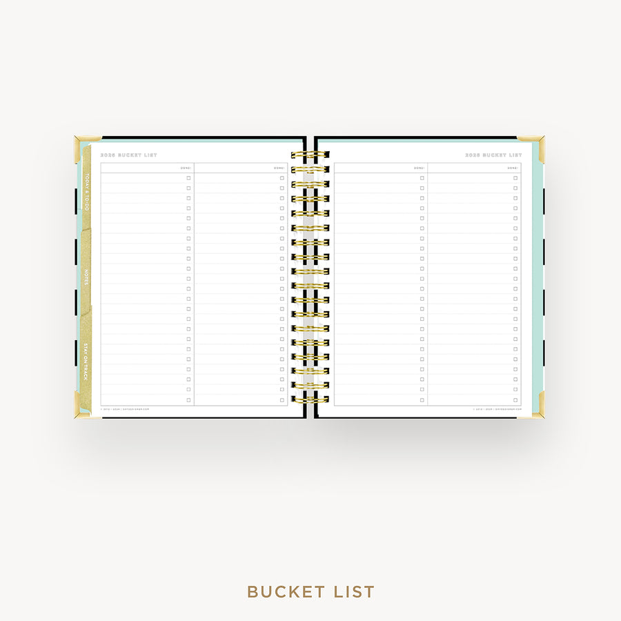 Day Designer 2026 weekly planner: black stripe cover with bucket list