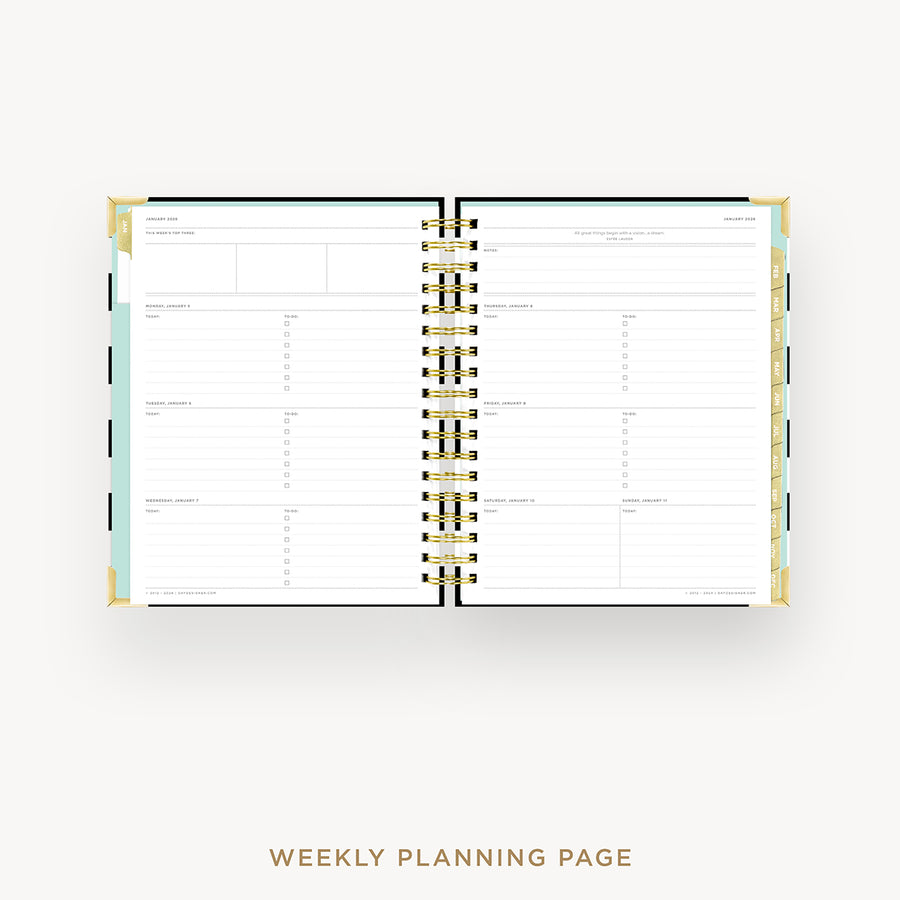 Day Designer 2026 weekly planner: black stripe cover  with weekly planning pages