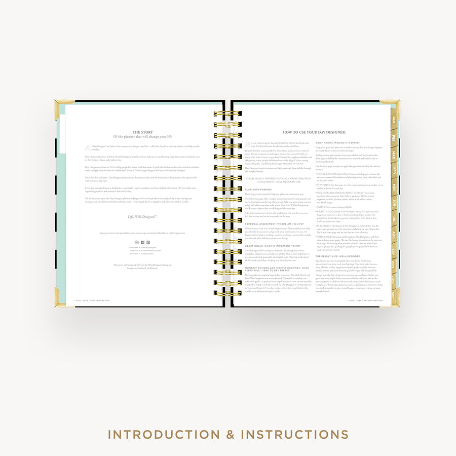 Day Designer 2026 weekly planner: black stripe cover with introduction