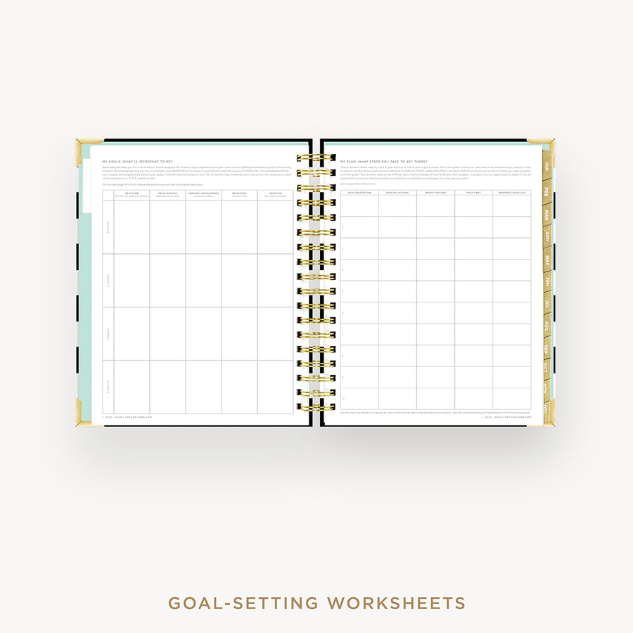 Day Designer 2026 weekly planner: black stripe cover with goals worksheet