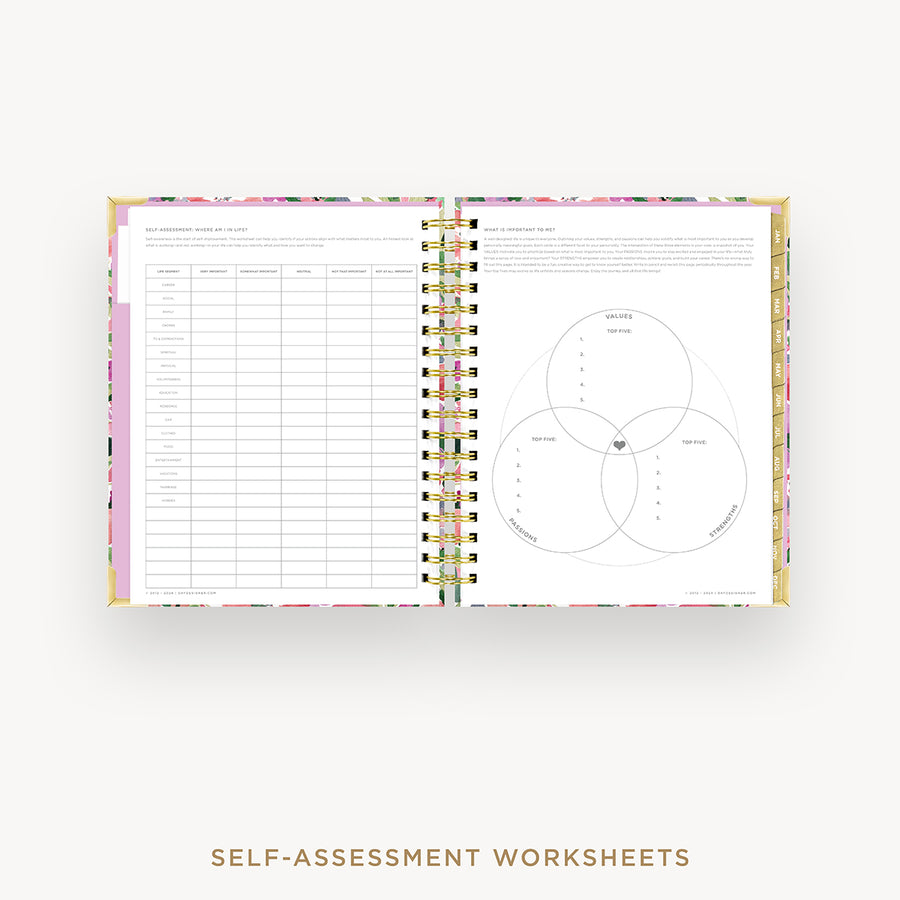 Day Designer 2026 weekly planner: ula bloom cover with self assessment worksheet