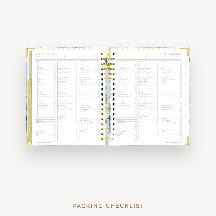 Day Designer 2026 weekly planner: sea and sky cover with packing checklist